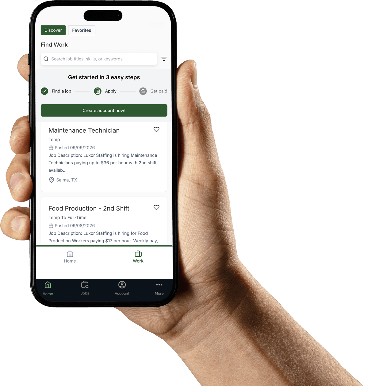 Luxor Staffing mobile app in hand