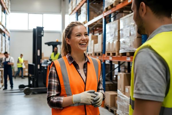 happy warehouse employee excited about great news