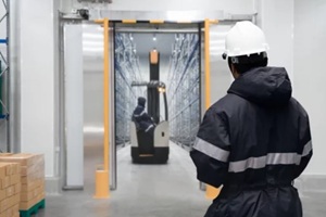 staff worker control in freezing room or warehouse