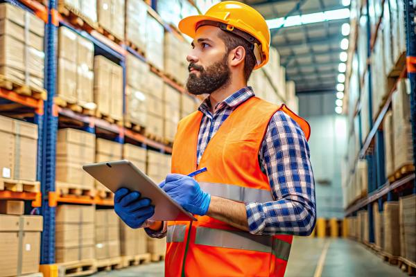 warehoue employee going through their checklist