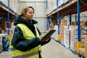 woman checking inventory in cold chain warehouse